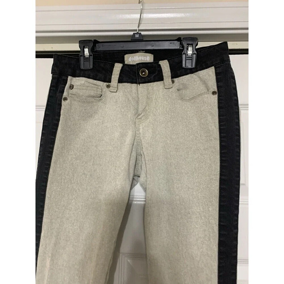 Vintage Dollhouse Y2K You Are Beautiful Jeans Tan & Black Low Rise Size 7 (AA33) - Picture 2 of 7